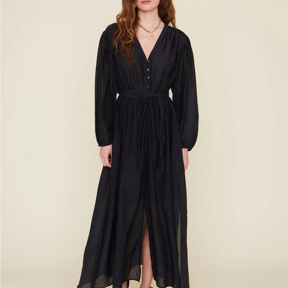 “Hera” Cotton Silk Black Maxi Dress - Picture 1 of 7